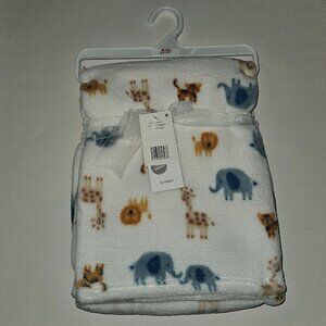 NEW Baby Gear Lion Giraffe Elephant Tiger Fleece Baby Blanket Safari Brown Blue